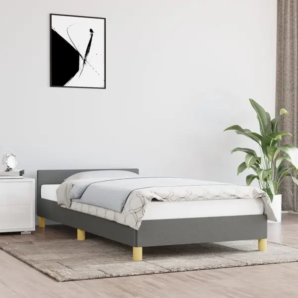 Gossi cadru de pat cu tablie, gri inchis, 90x190 cm, textil