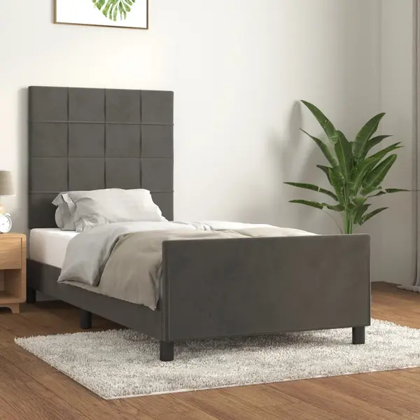 Gossi cadru de pat cu tablie, gri inchis, 90x200 cm, catifea