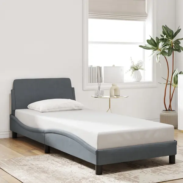 Gossi cadru de pat cu tablie, gri inchis, 90x200 cm, catifea