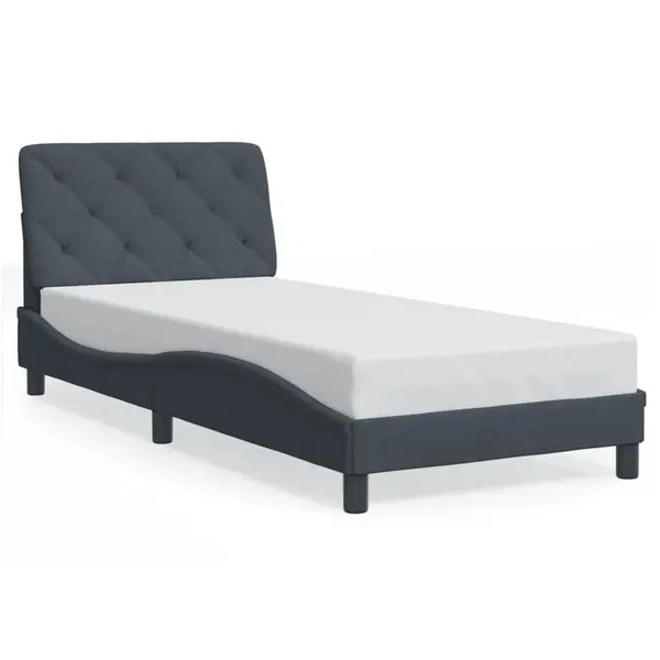 Gossi cadru de pat cu tablie, gri inchis, 90x200 cm, catifea