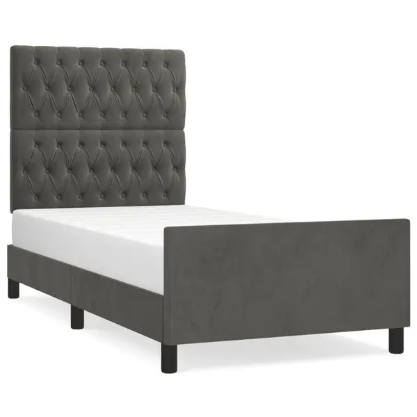 Gossi cadru de pat cu tablie, gri inchis, 90x200 cm, catifea