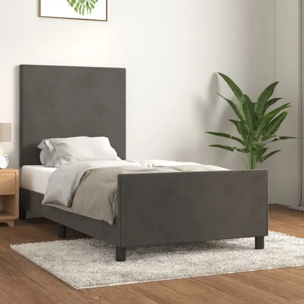 Gossi cadru de pat cu tablie, gri inchis, 90x200 cm, catifea
