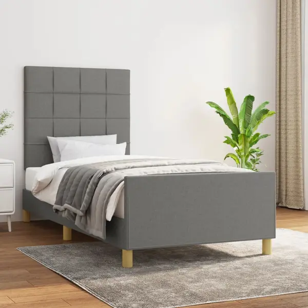 Gossi cadru de pat cu tablie, gri inchis, 90x200 cm, textil