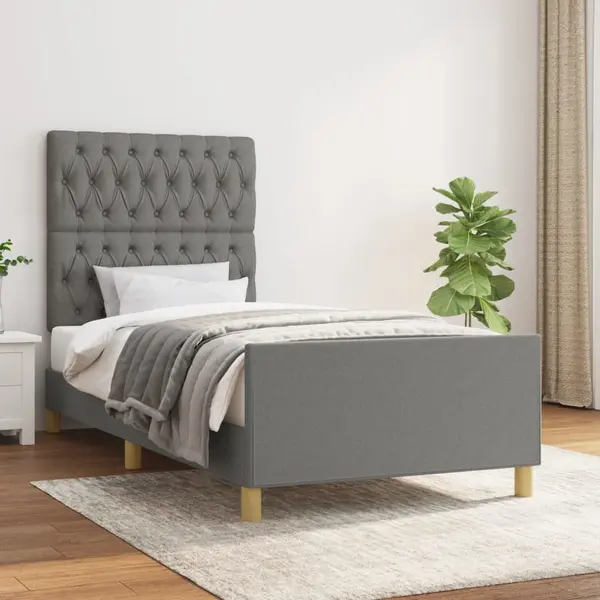 Gossi cadru de pat cu tablie, gri inchis, 90x200 cm, textil