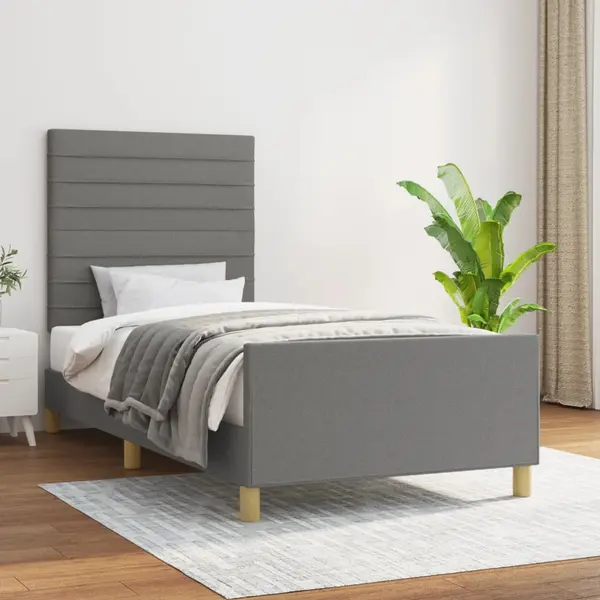 Gossi cadru de pat cu tablie, gri inchis, 90x200 cm, textil