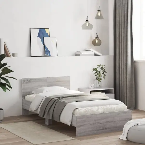 Gossi cadru de pat cu tablie gri sonoma 100x200 cm lemn prelucrat