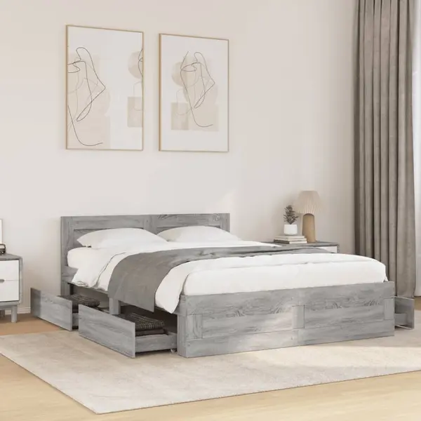 Gossi cadru de pat cu tablie gri sonoma 120x200 cm lemn prelucrat