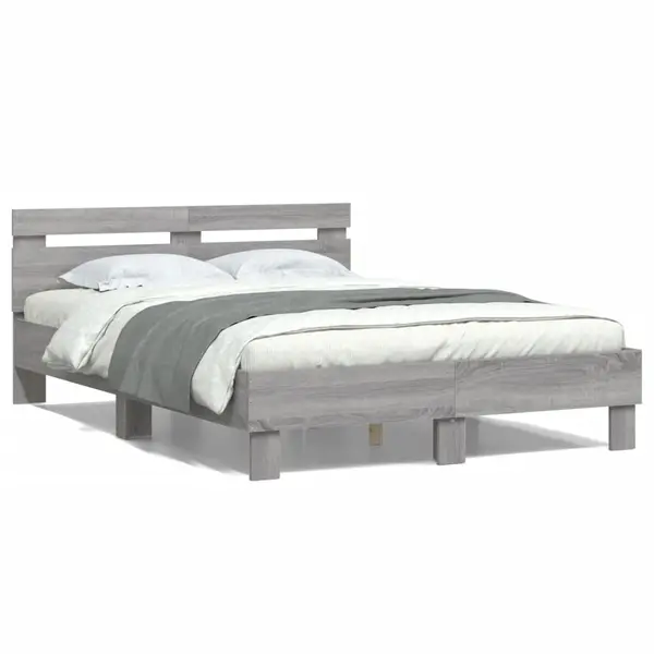 Gossi cadru de pat cu tablie, gri sonoma, 135x190 cm, lemn prelucrat