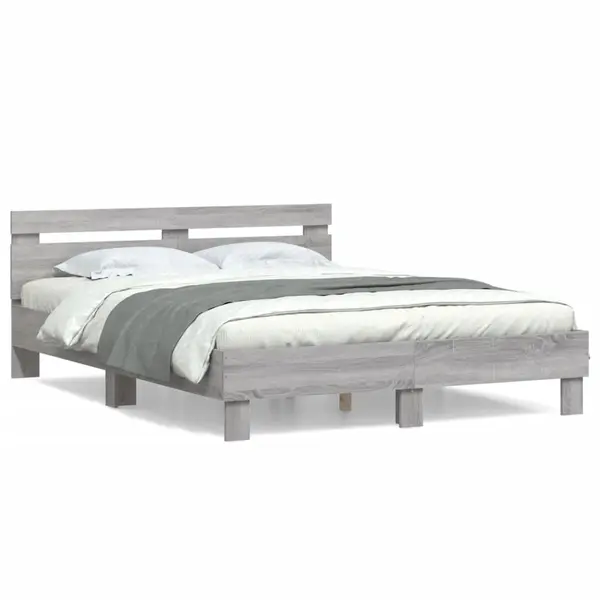 Gossi cadru de pat cu tablie, gri sonoma, 150x200 cm, lemn prelucrat