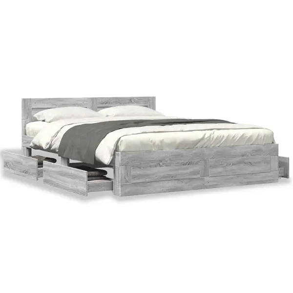 Gossi cadru de pat cu tablie, gri sonoma, 160x200 cm lemn prelucrat