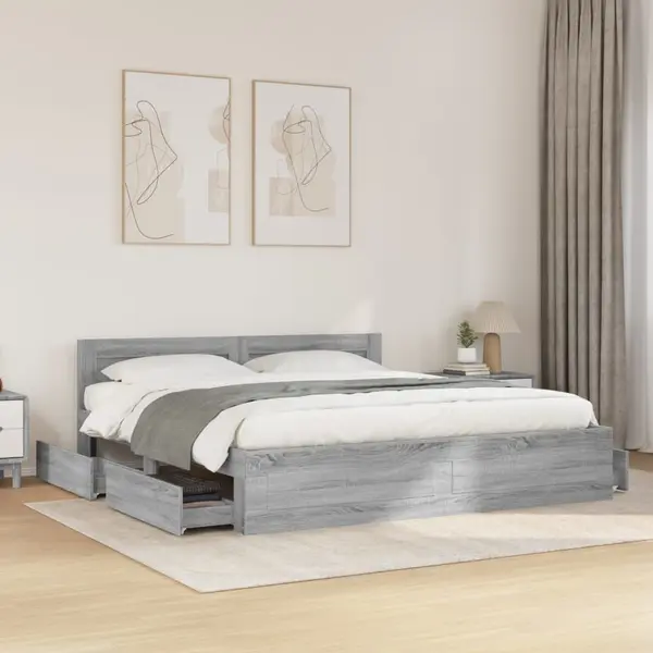 Gossi cadru de pat cu tablie gri sonoma 200x200 cm lemn prelucrat