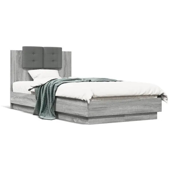 Gossi cadru de pat cu tablie, gri sonoma, 90x190 cm, lemn prelucrat