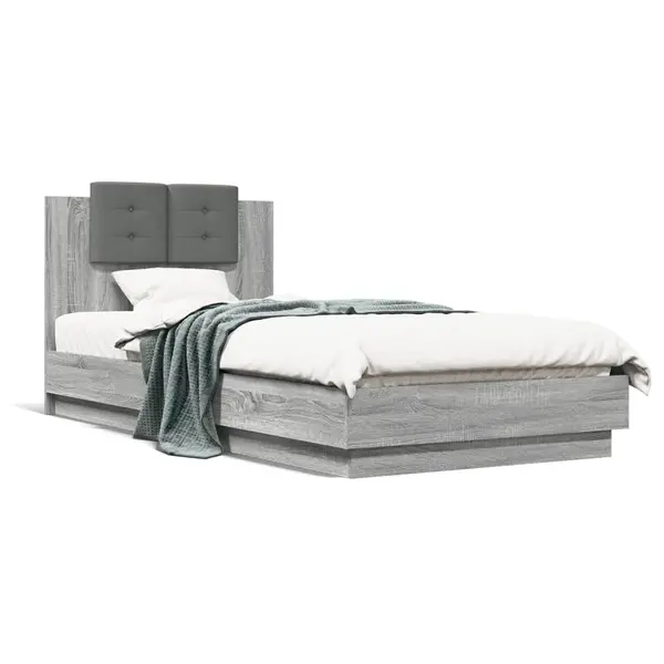 Gossi cadru de pat cu tablie, gri sonoma, 90x200 cm, lemn prelucrat