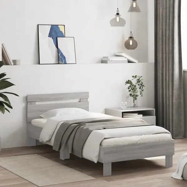 Gossi cadru de pat cu tablie, gri sonoma, 90x200 cm, lemn prelucrat