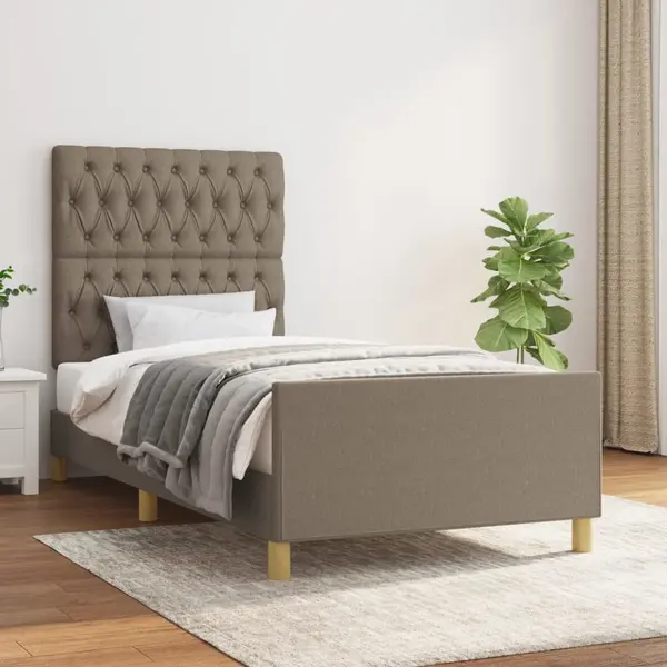 Gossi cadru de pat cu tablie, gri taupe, 90x190 cm, textil
