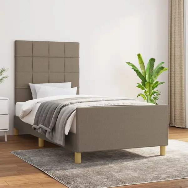 Gossi cadru de pat cu tablie, gri taupe, 90x200 cm, textil