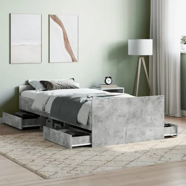 Gossi cadru de pat cu tablie la cap/picioare, gri beton, 100x200 cm