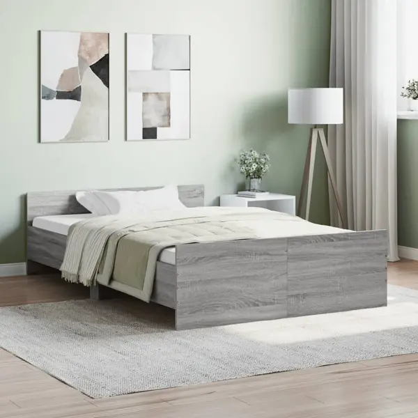 Gossi cadru de pat cu tablie la cap/picioare, gri sonoma, 120x190 cm