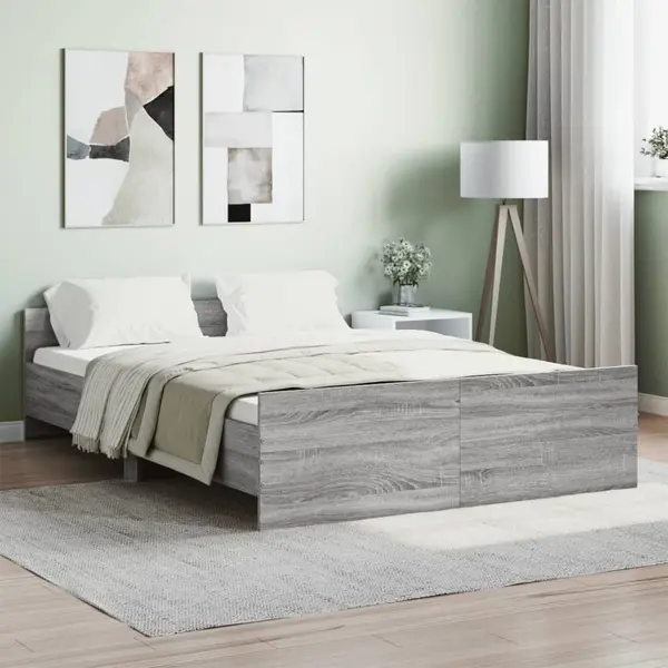 Gossi cadru de pat cu tablie la cap/picioare, gri sonoma, 135x190 cm
