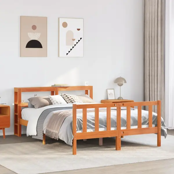Gossi cadru de pat cu tablie, maro ceruit, 120x190 cm, lemn masiv pin