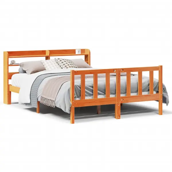 Gossi cadru de pat cu tablie, maro ceruit, 135x190 cm, lemn masiv pin
