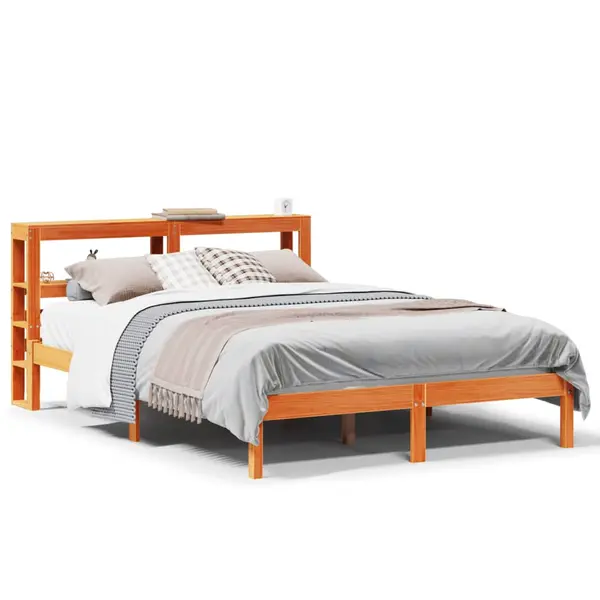 Gossi cadru de pat cu tablie, maro ceruit, 135x190 cm, lemn masiv pin