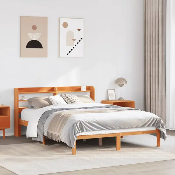 Gossi cadru de pat cu tablie, maro ceruit, 150x200 cm, lemn masiv pin