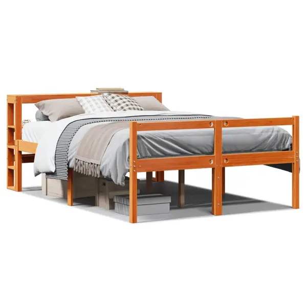 Gossi cadru de pat cu tablie, maro ceruit, 150x200 cm, lemn masiv pin