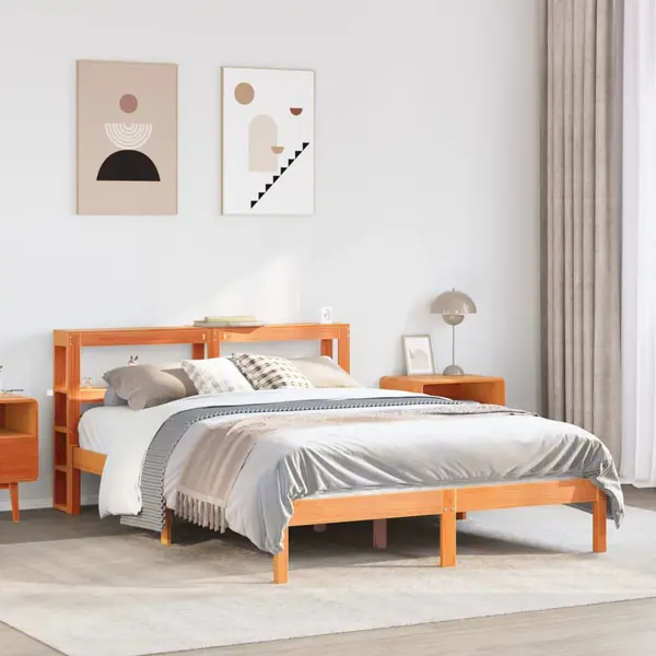 Gossi cadru de pat cu tablie, maro ceruit, 150x200 cm, lemn masiv pin