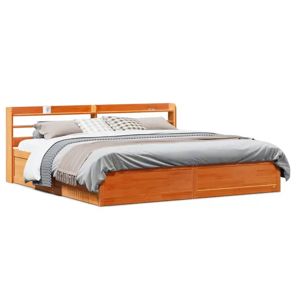 Gossi cadru de pat cu tablie, maro ceruit, 180x200 cm, lemn masiv pin