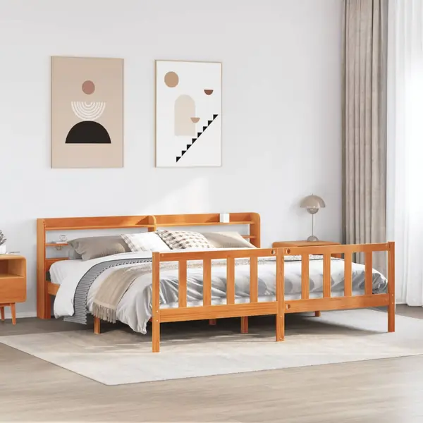 Gossi cadru de pat cu tablie, maro ceruit, 180x200 cm, lemn masiv pin