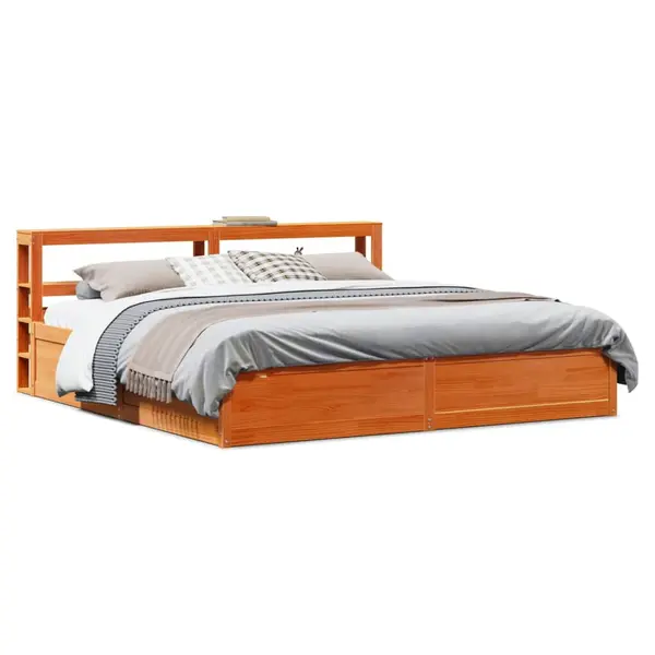 Gossi cadru de pat cu tablie, maro ceruit, 200x200 cm, lemn masiv pin