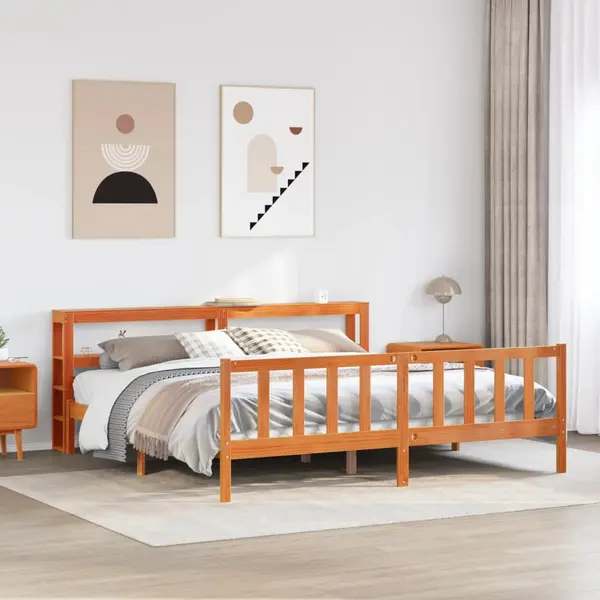 Gossi cadru de pat cu tablie, maro ceruit, 200x200 cm, lemn masiv pin