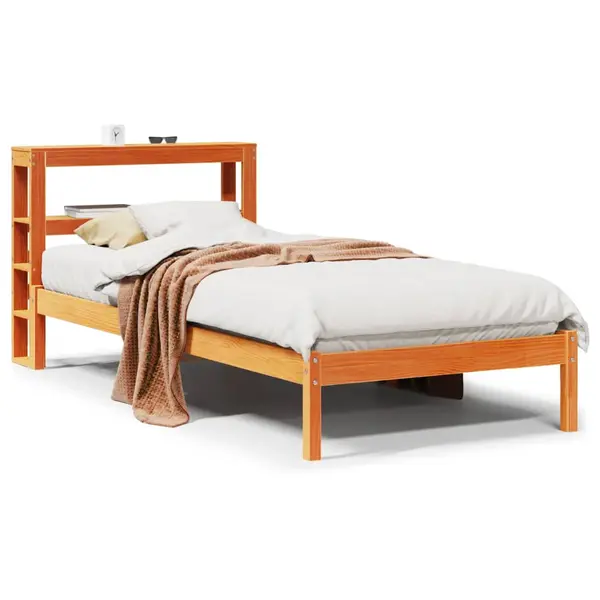 Gossi cadru de pat cu tablie, maro ceruit, 75x190 cm, lemn masiv pin