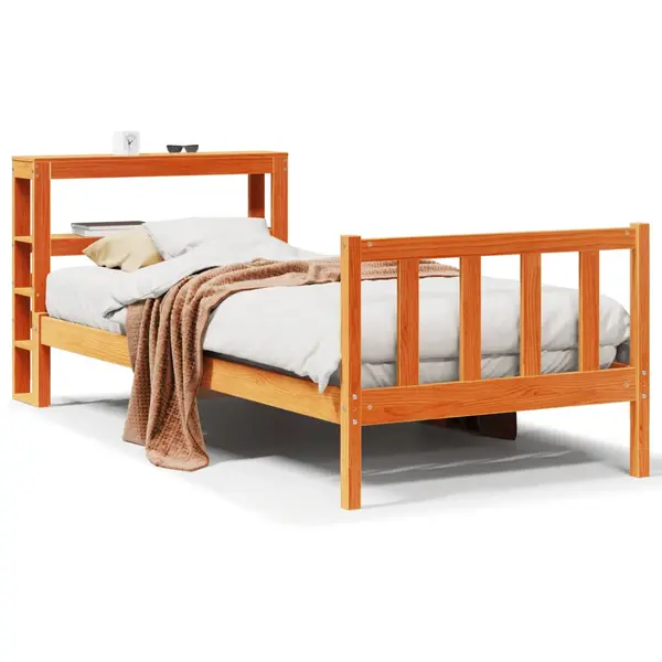 Gossi cadru de pat cu tablie, maro ceruit, 75x190 cm, lemn masiv pin