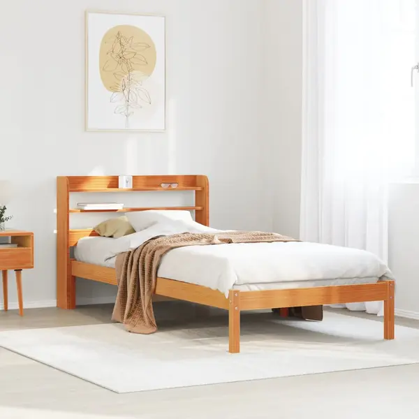 Gossi cadru de pat cu tablie, maro ceruit, 75x190 cm, lemn masiv pin