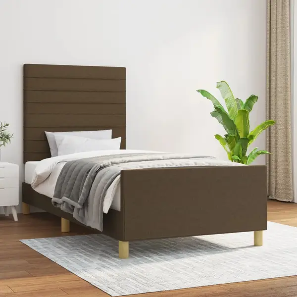 Gossi cadru de pat cu tablie, maro inchis, 100x200 cm, textil