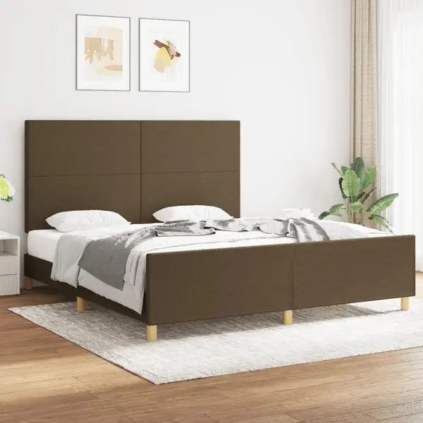 Gossi cadru de pat cu tablie, maro inchis, 180x200 cm, textil