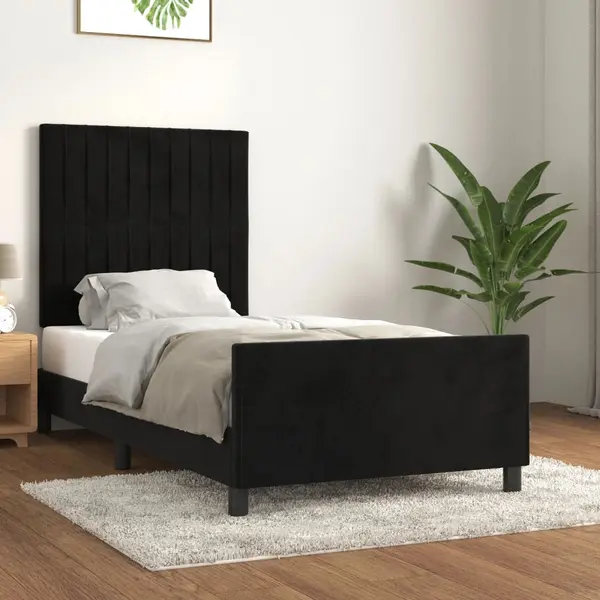Gossi cadru de pat cu tablie, negru, 100x200 cm, catifea