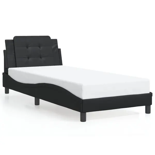 Gossi cadru de pat cu tablie, negru, 100x200 cm, piele ecologica