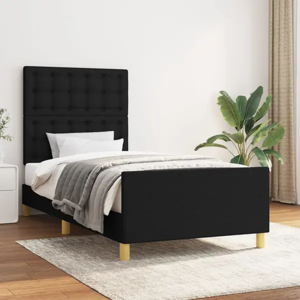 Gossi cadru de pat cu tablie, negru, 100x200 cm, textil
