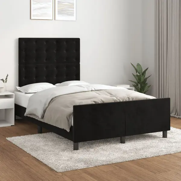 Gossi cadru de pat cu tablie, negru, 120x200 cm, catifea