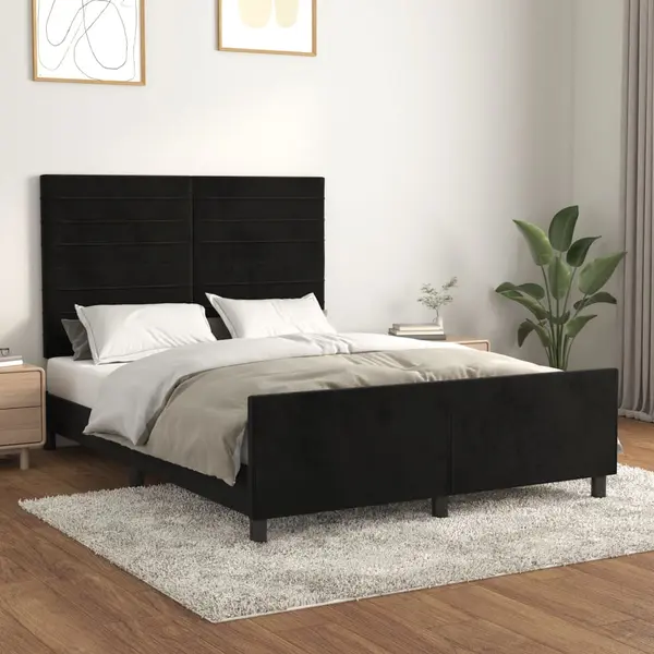 Gossi cadru de pat cu tablie, negru, 140x190 cm, catifea