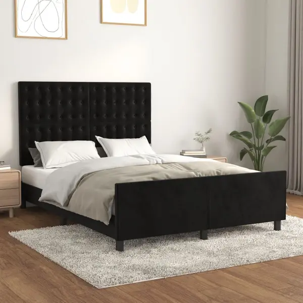 Gossi cadru de pat cu tablie, negru, 140x190 cm, catifea