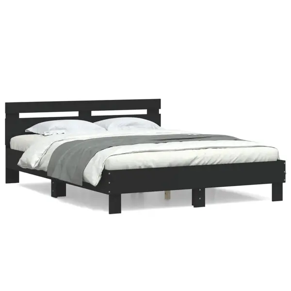 Gossi cadru de pat cu tablie, negru, 140x190 cm, lemn prelucrat