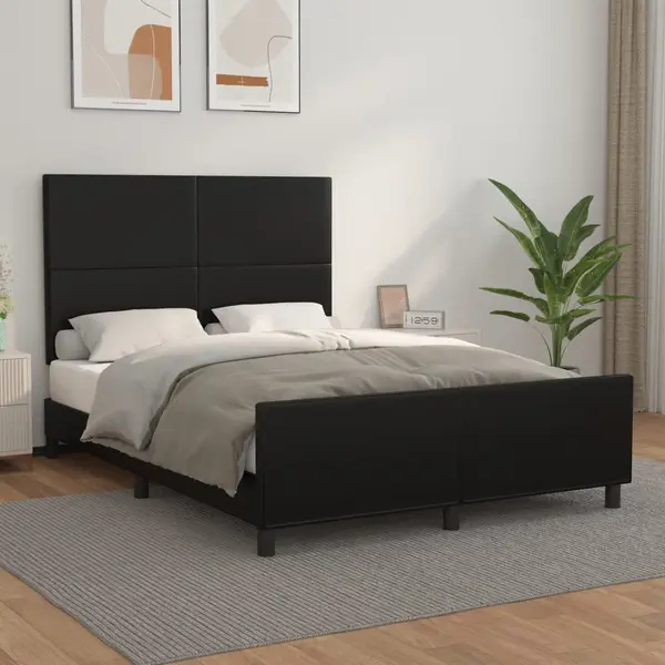 Gossi cadru de pat cu tablie, negru, 140x190 cm, piele ecologica