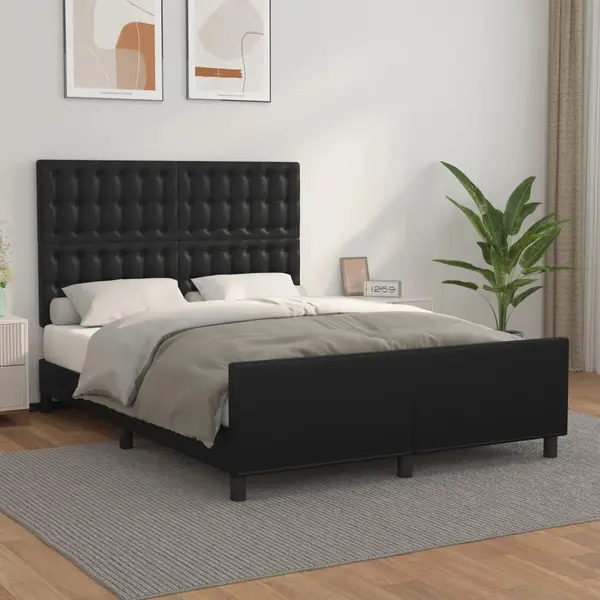 Gossi cadru de pat cu tablie, negru, 140x190 cm, piele ecologica