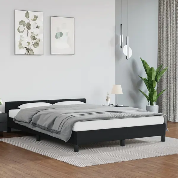 Gossi cadru de pat cu tablie, negru, 140x190 cm, piele ecologica