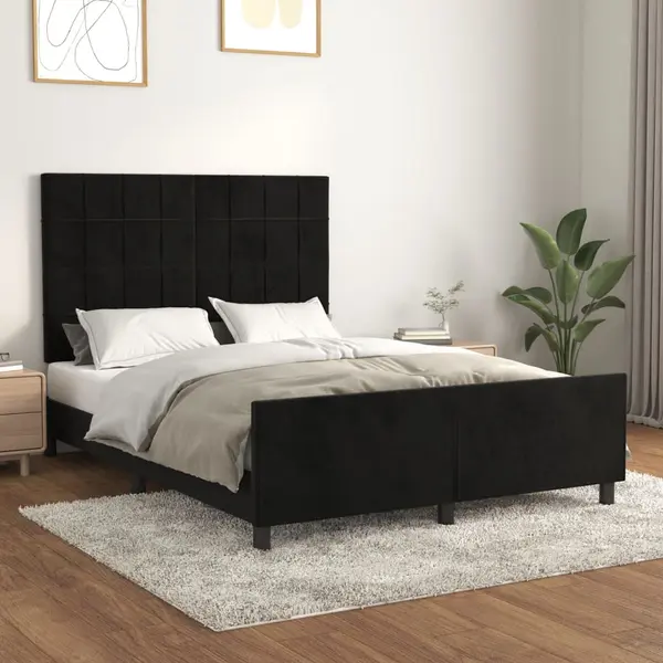 Gossi cadru de pat cu tablie, negru, 140x200 cm, catifea