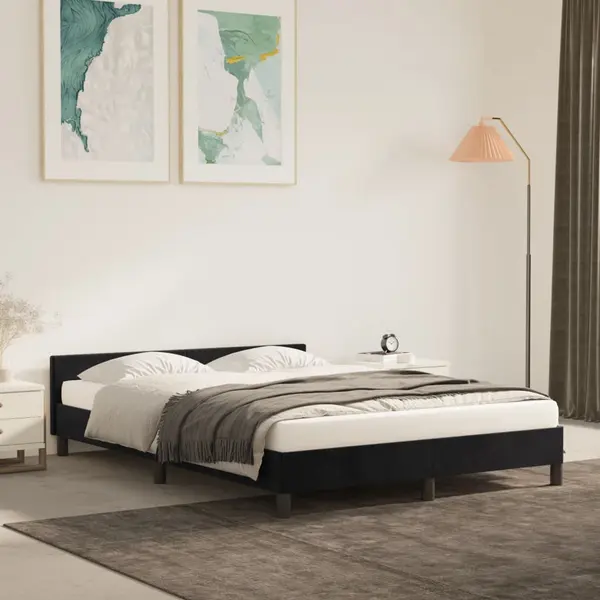 Gossi cadru de pat cu tablie, negru, 140x200 cm, catifea